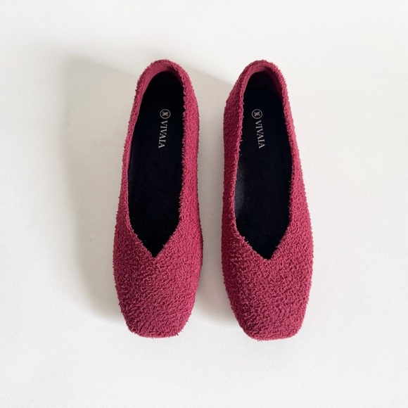 Vivaia Margot 2.0 Ballet Flat Square Terry Boucle Fuzzy Knit Comfy Burgundy 8.5 - Picture 4 of 13